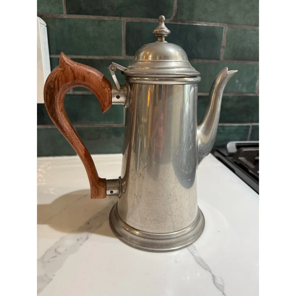 Vintage Stieff Pewter Coffee Teapot P1-12 Wooden Handle